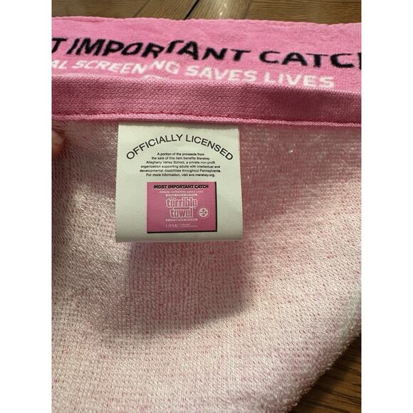 Terrible Towel Pink Cancer Awareness Pittsburgh Steelers Most Important Catch - Picture 2 of 2